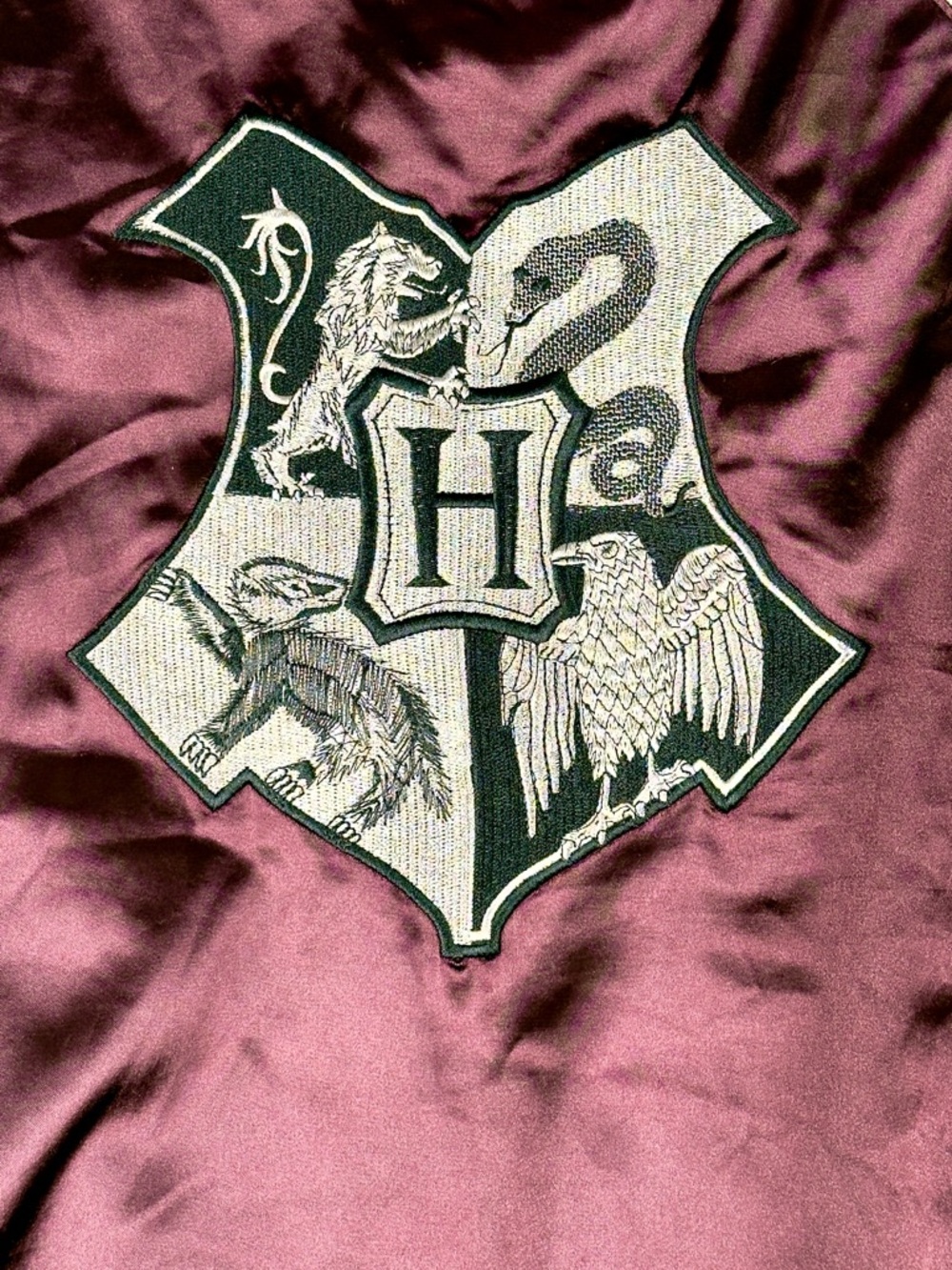 Harry Potter Hogwarts Satin Purple and Black Varsity Jacket Size L - Picture 5 of 8